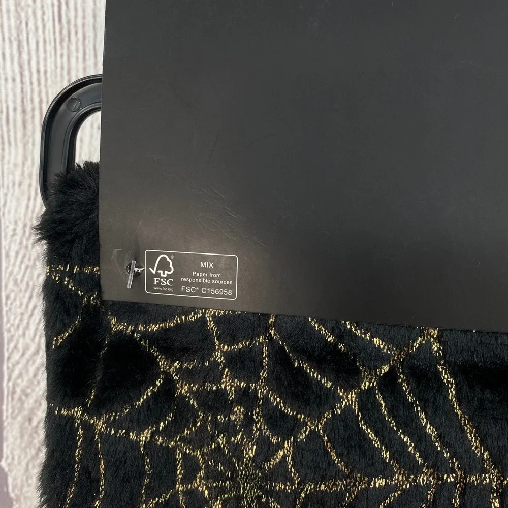 Christian Lacroix Table Runner 14x72 Black Gold Spiderweb Faux Fur Halloween
